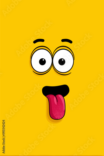 Funny cartoon character face with tongue sticking out. Cartoon character face showing a playful expression with wide eyes and tongue sticking out