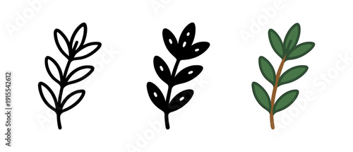 Three distinct leaf designs: outline, silhouette, and colored branches collection