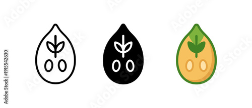 Creative pea pod icon set in various styles with leaf design