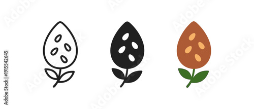 Minimalist plant icons: outline, silhouette, and filled style variations