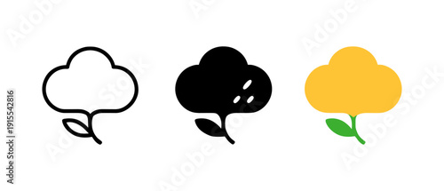 Colorful and minimalistic cotton icons set with leaf designs