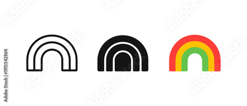 Minimalist rainbow icon set with outline, solid, and colored designs