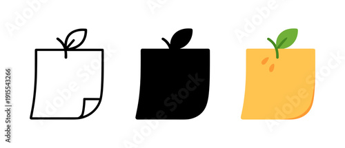 Modern apple minimalist icons with leaf variations in black and colorful styles