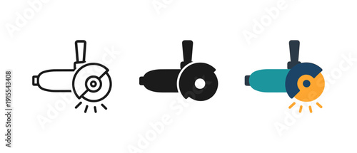 Set of circular saw icons in various styles for construction tools