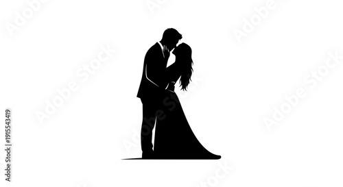 Silhouette of a couple embracing in a romantic kiss.