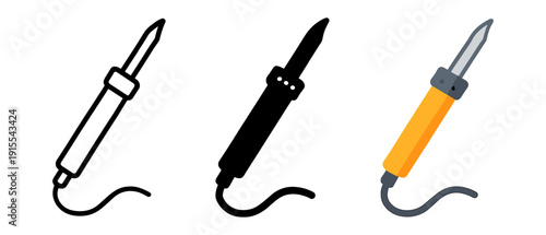Soldering iron set: outline, silhouette, and color variations