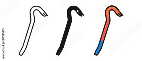 Set of crowbars in minimalist, silhouette, and colorful styles