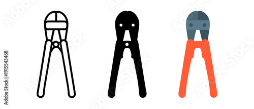 Three styles of pliers: outline, solid, and colorful design comparison
