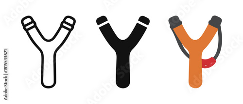 Triple style slingshots: outlined, solid, and colorful variations