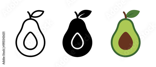 Avocado icons in outline, solid, and color styles