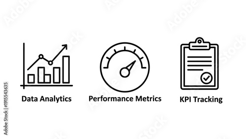 Business Performance and Data Analytics Icons Set for KPI Tracking and Financial Growth Visualization