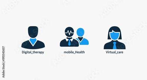 Modern Digital Health and Virtual Care Icons for Telemedicine, Mobile Therapy, and Remote Healthcare Services