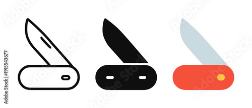 Pocket knife minimalistic designs in monochrome and colorful styles