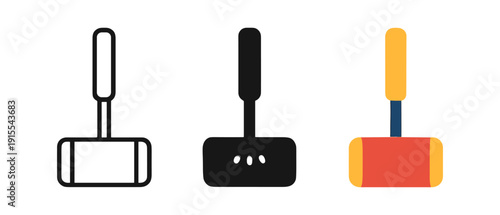 Minimalist hammer designs: outline, solid, and colorful style comparisons