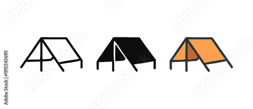 Minimalist camping tent icons set: bold, monochrome, and vibrant