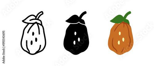 Minimalistic cocoa pod designs in black, white, and brown variations