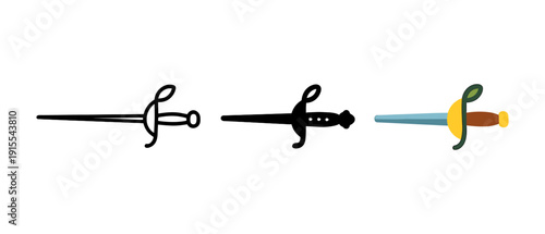 Minimalist sword silhouettes and flat color design set