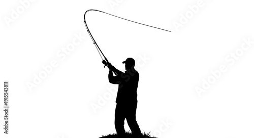 Silhouette of a Fisherman Casting a Fishing Rod.