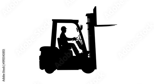Silhouette of a Forklift Operator Driving a Forklift.