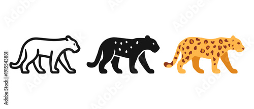 Silhouette and colored leopard illustrations in a minimalist style