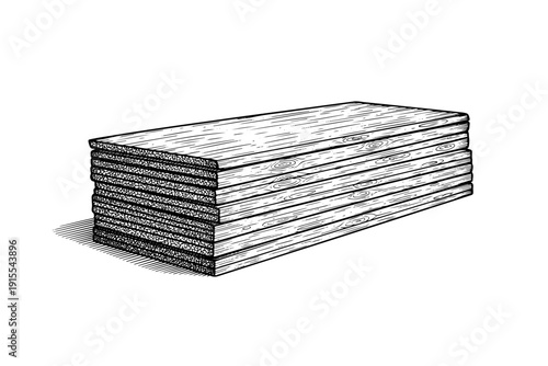 Vintage Engraving Style Stack of Wood Boards, Detailed Woodcut Timber Lumber Vector Illustration