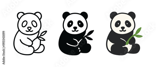 Adorable panda icons collection: outline, silhouette, and color designs