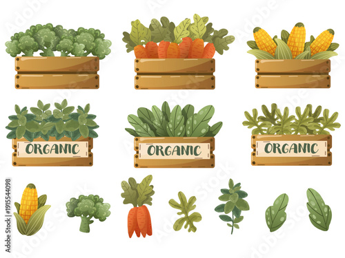Harvest and farm market clipart set with vegetables, jam, juice and scales