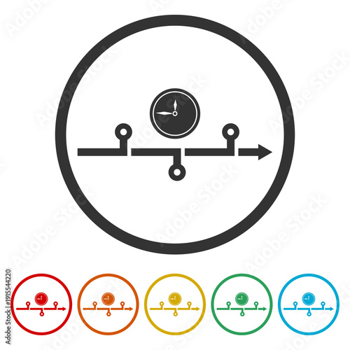 Timeline symbol icon. Set icons in color circle buttons