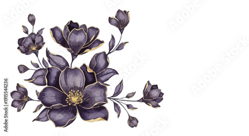 Illustration of a floral arrangement with flowers and leaves in a decorative style
