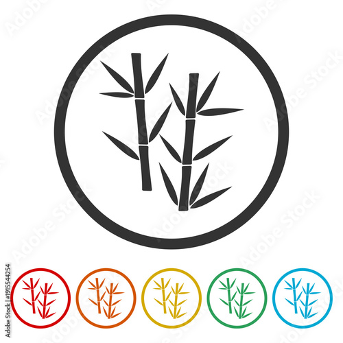 Tropical Leaves Bamboo Tree Icon. Set icons in color circle buttons