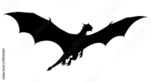 Silhouette of a majestic dragon in flight.