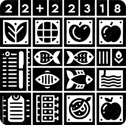 Whimsical Food Mathematics: A playful arrangement of food-related symbols and numerical elements come together in this conceptual image.