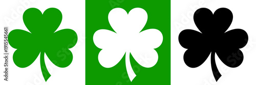 Shamrock leaf (clover leaf) silhouettes. St. Patrick’s day shamrock. Symbol of Ireland. Set of vector illustrations