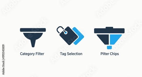 User Interface Icons for Filtering, Category Selection, Tagging, and Data Organization in E-commerce and Digital Apps