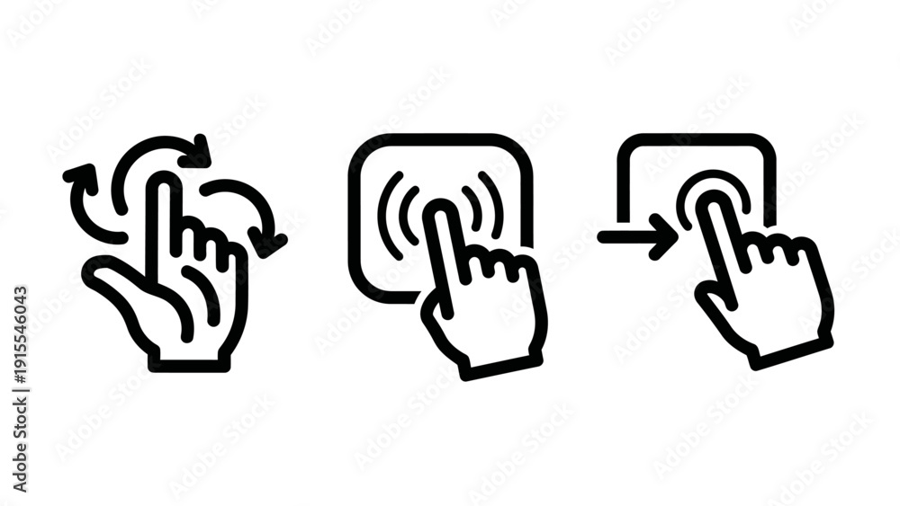 Obraz premium Collection of Touch Screen Gesture Icons Featuring Rotate Tap and Swipe Actions for Mobile Interface Design