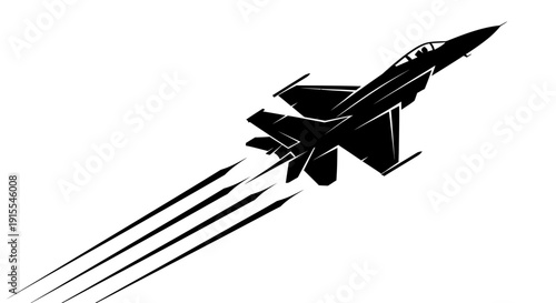 Silhouette of a modern fighter jet in flight leaving a trail.