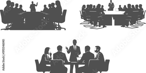 Business meetings in progress silhouette illustrations