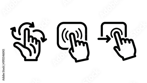Collection of Touch Screen Gesture Icons Featuring Rotate Tap and Swipe Actions for Mobile Interface Design
