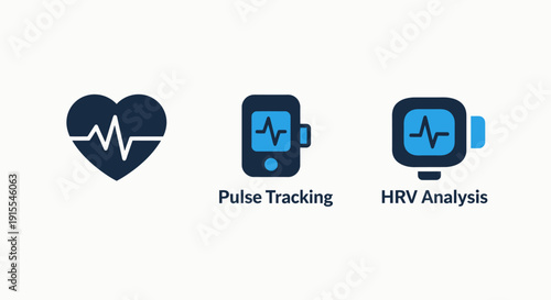 Cardiovascular Health Monitoring Icons for Pulse Tracking Heart Rate Variability Analysis and Fitness Apps