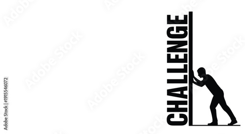 Human silhouette pushing against large text CHALLENGE representing overcoming difficulties