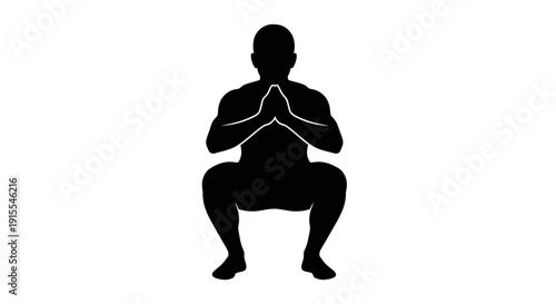 Silhouette of a person performing a deep squat exercise.