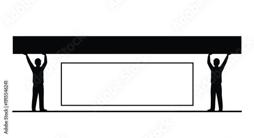 Two people holding large beam team work and support concept illustration