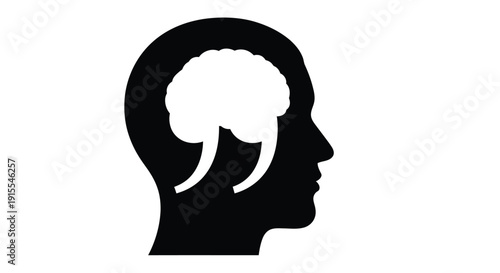 Silhouette head with brain and quotation marks symbolizing thoughts ideas and communication concept