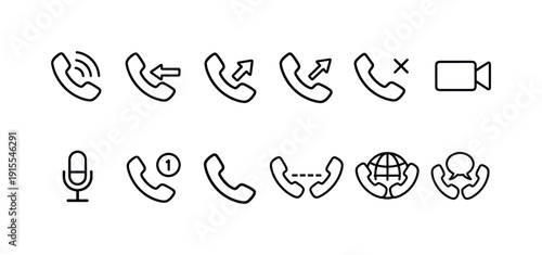 Phone, call outline icon set. Communication and contact icons in line style