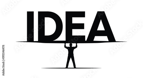 Silhouette of a man holding up a massive idea word representing heavy thoughts