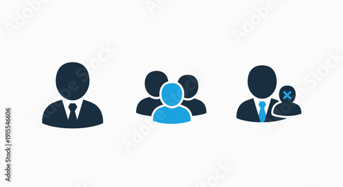 Human Resources Management Icons Showing User Profile, Team Collaboration, and Account Deletion or Cancellation Concept