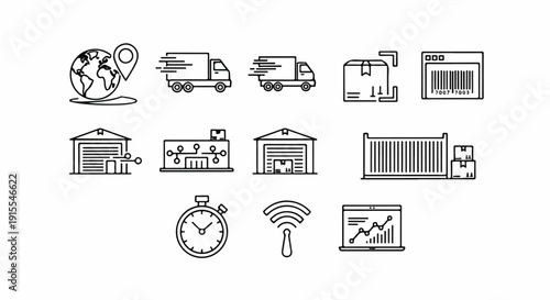 Konstfotografi Icons representing various aspects of logistics and supply chain management Vect