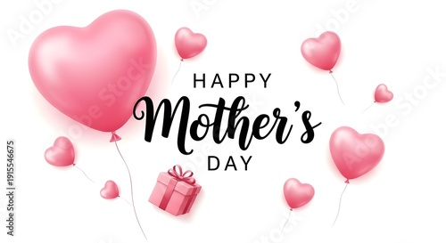 Happy mother's day celebration with pink hearts and gift