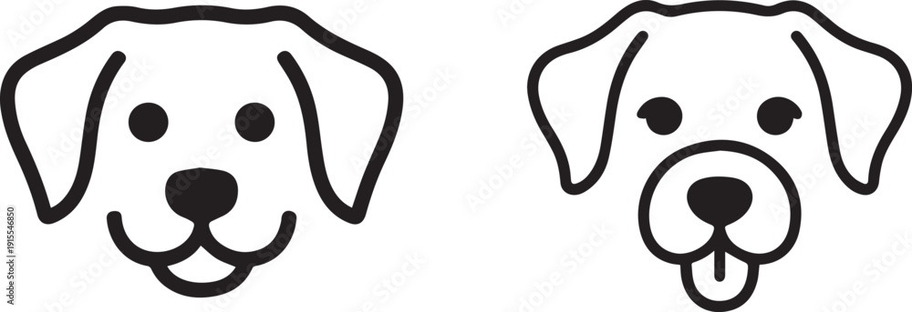 Obraz premium Dog line art illustration isolated on white background, minimal canine outline drawing, thin line pet icon, clean monochrome animal design