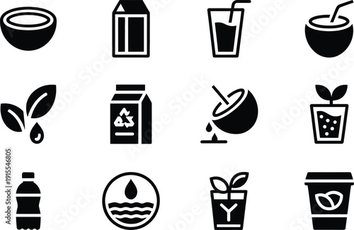 Black icons of various drinks and bottles